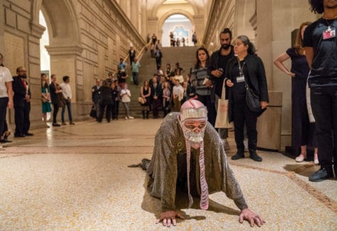 Nikhil Chopra, 2019-2020 Artist in Residence, performs, "Lands, Waters, and Skies" and immerses himself while he paints in the Lehman Wing of the Metropolitan Museum of Art on September 20, 2019.  This is his final day after living in the museum for 9 days.
Credit: Stephanie Berger.



Credit: Stephanie Berger.